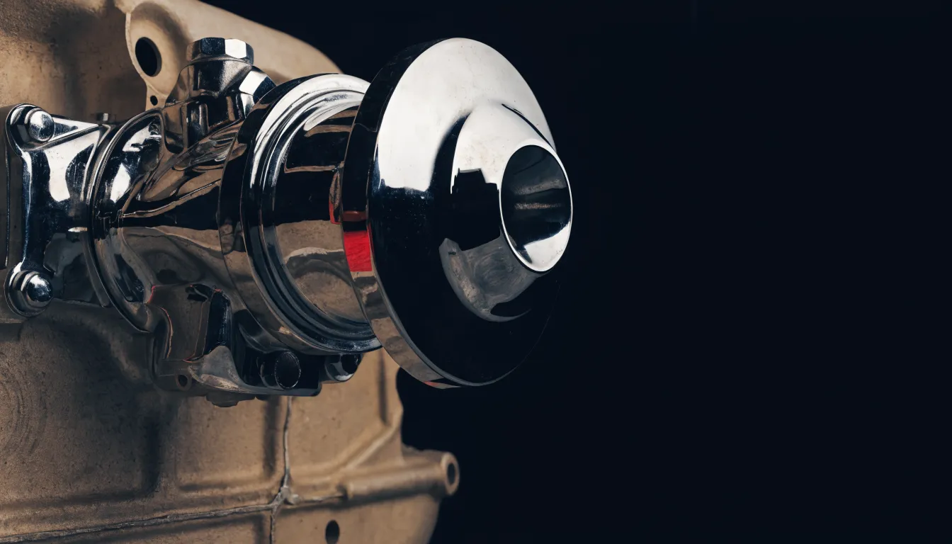 A polished chrome carburetor on a classic American V8 engine