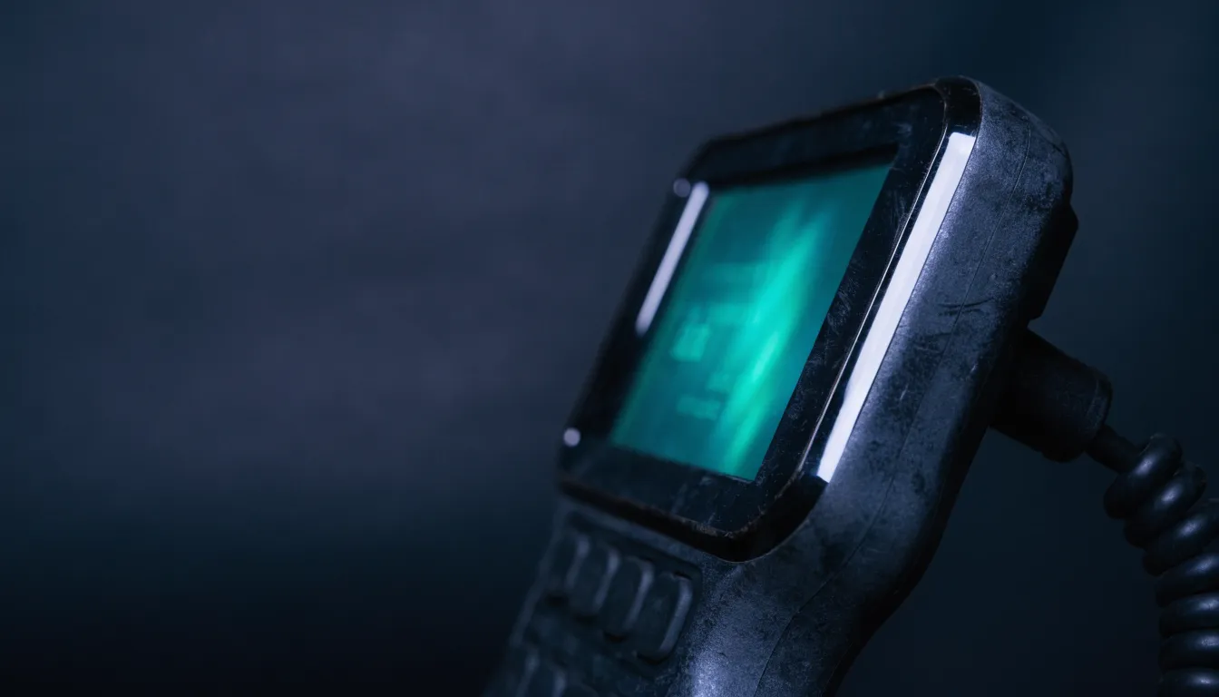A handheld diagnostic scan tool with its display lit